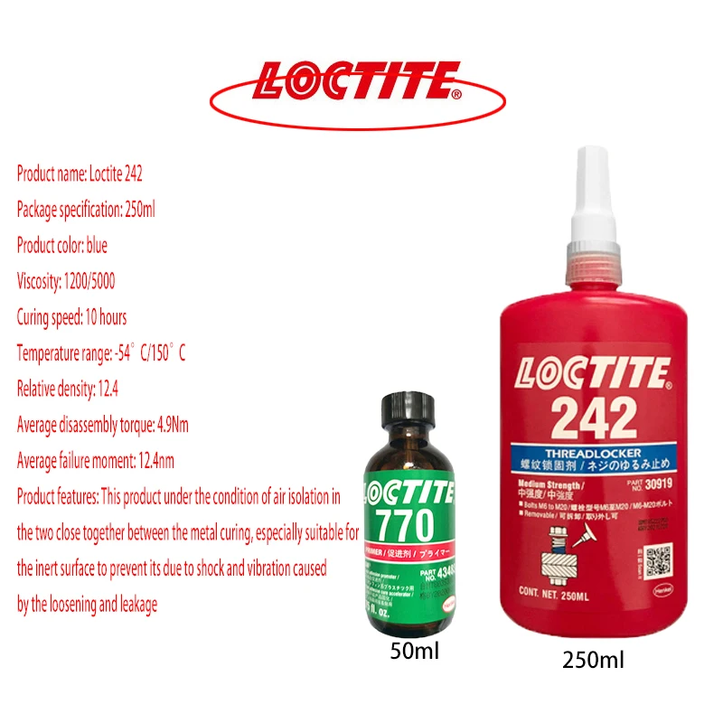 

Винтовой Клей Loctite 242 250 мл, анаэробный высокотемпературный герметик для фиксации резьбы, подходит для всех металлических ускорителей резьб...