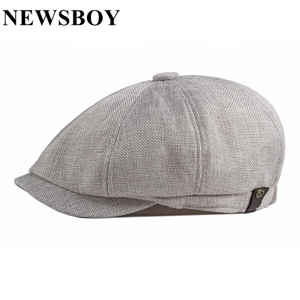 

NEWSBOY Summer Men Beret Hat British Style Flat Cap Vintage Flat Cap Gray Male Octagonal Cap Brown Gray Khaki