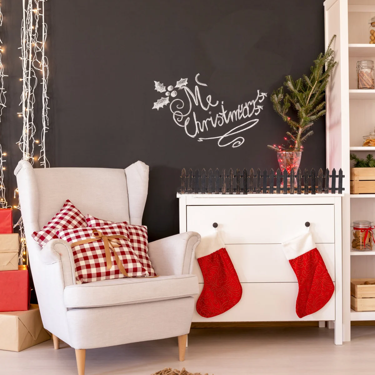 

Fence Picket Christmas Mini Garden Treedecor Holiday Accessories Ladder Decorative Xmas Landscape Micro Decoration Miniature