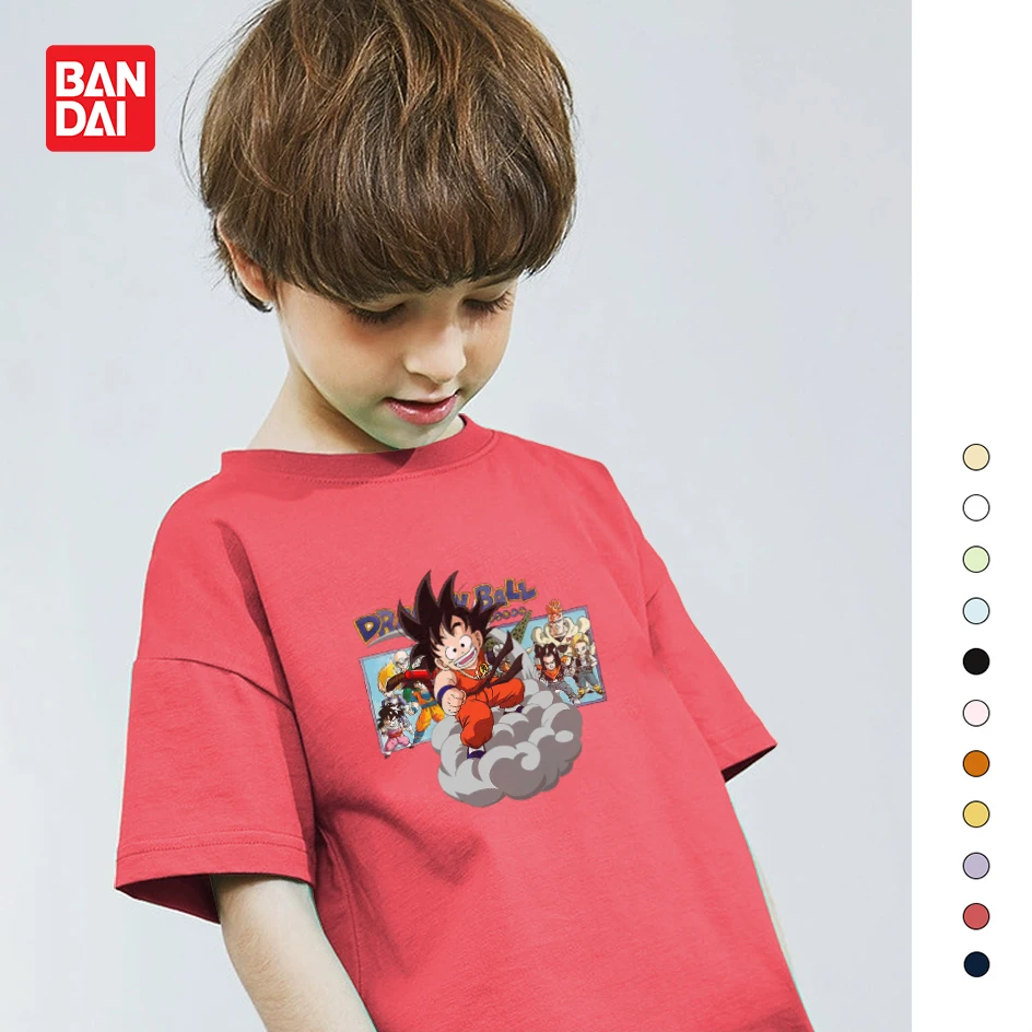 

Bandai Boys and Girls T-shirt New Children's Dragon Ball T-shirt Cartoon Monkey King Character Print Parent-child Short-sleeved