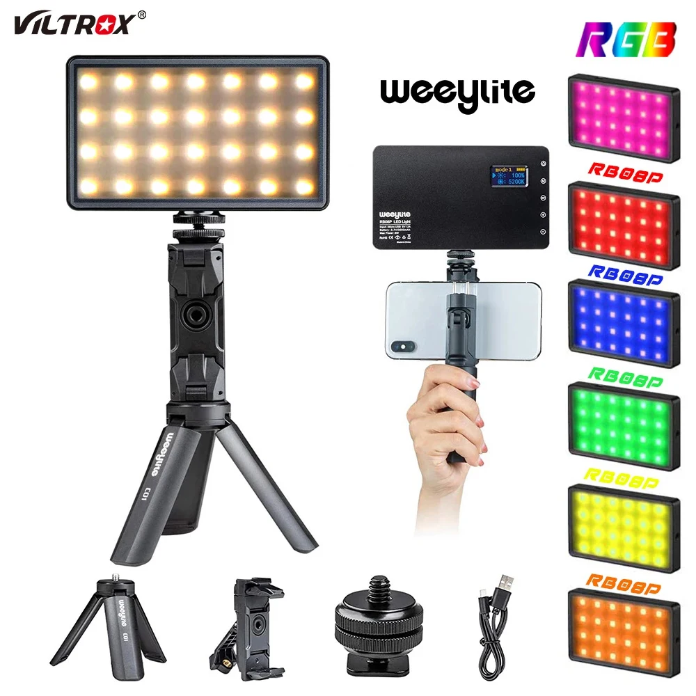 

Viltrox Weeylite RB08P RGB светодиодный светильник полноцветный выход камера видео Лампа Комплект 2500K-8500K с регулируемой яркостью + штатив двухцветная ...