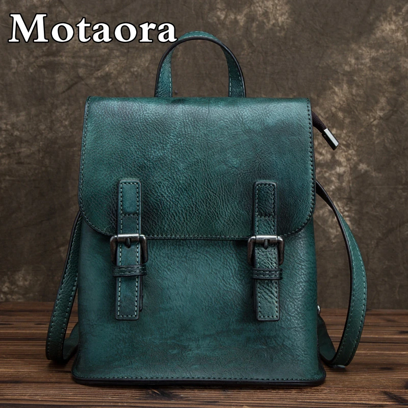 MOTAORA 2023 New Vintage Genuine Leather Women Backpacks Handmade Cowhide Girls School Luxury Bags For Teenage Female Travel Bag
