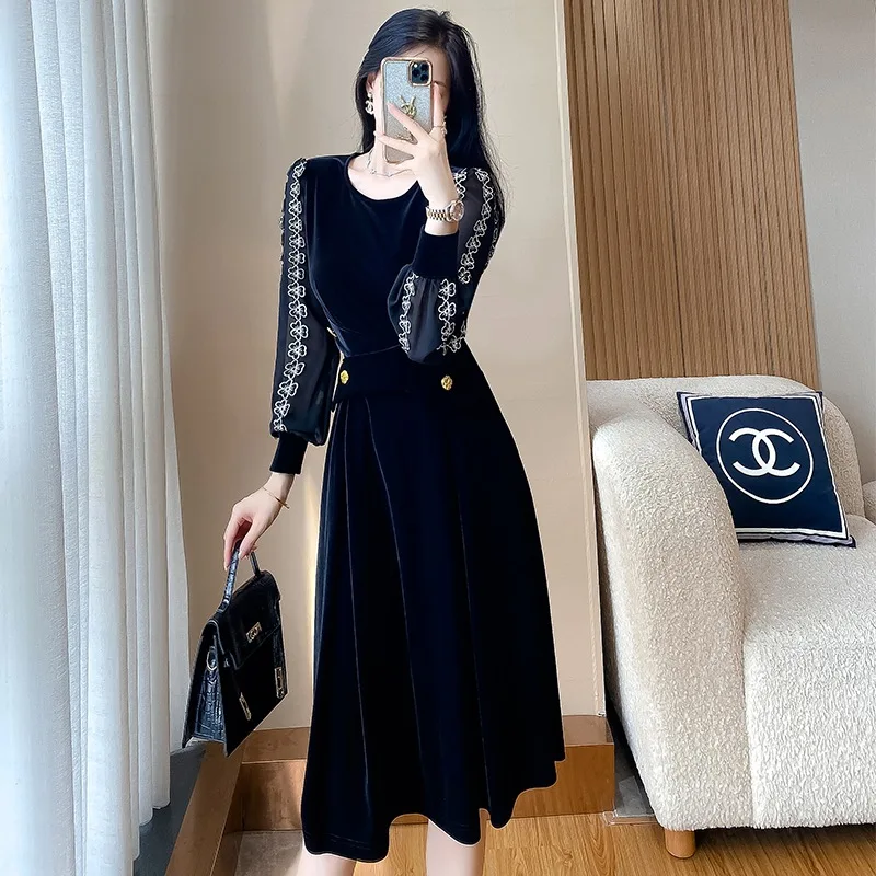 Новинка весны черное платье во французском стиле темпераментная юбка средней