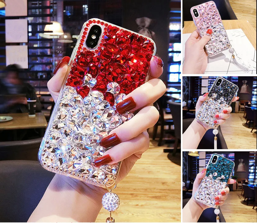 

Sunjolly Diamond Case for OPPO Reno 5 Lite 7 6 Pro F19 A74 Realme C25 A94 A15S A93 A54 Red Rhinestone Phone Case Cover coque