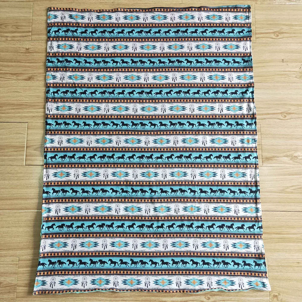 

RTS Baby Girls Wholesale Infant Aztec Green Spring Heifer Kids Toddler Children Western Minky Soft Fabric Horse Blankets