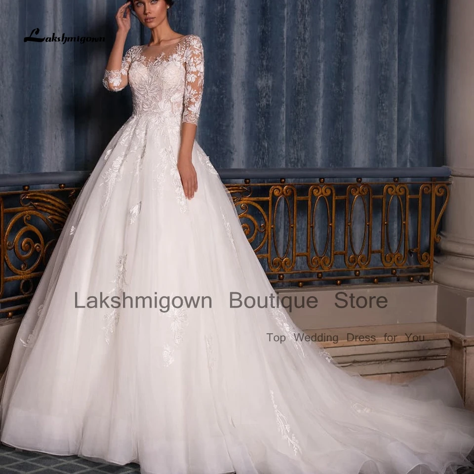 

Lakshmigown роскошные женские свадебные платья 3/4 рукава 2023 Abendkleid кружевные вышитые бисером платья Элегантное платье для невесты на лето