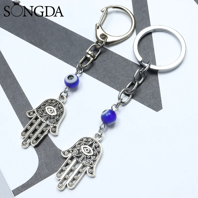 

Fashion Hamsa Hand Keychain Evil Eye Silver Color Pendant Vintage Keyring for Men Women Turkish Luck Key Chain Jewelry Trinket