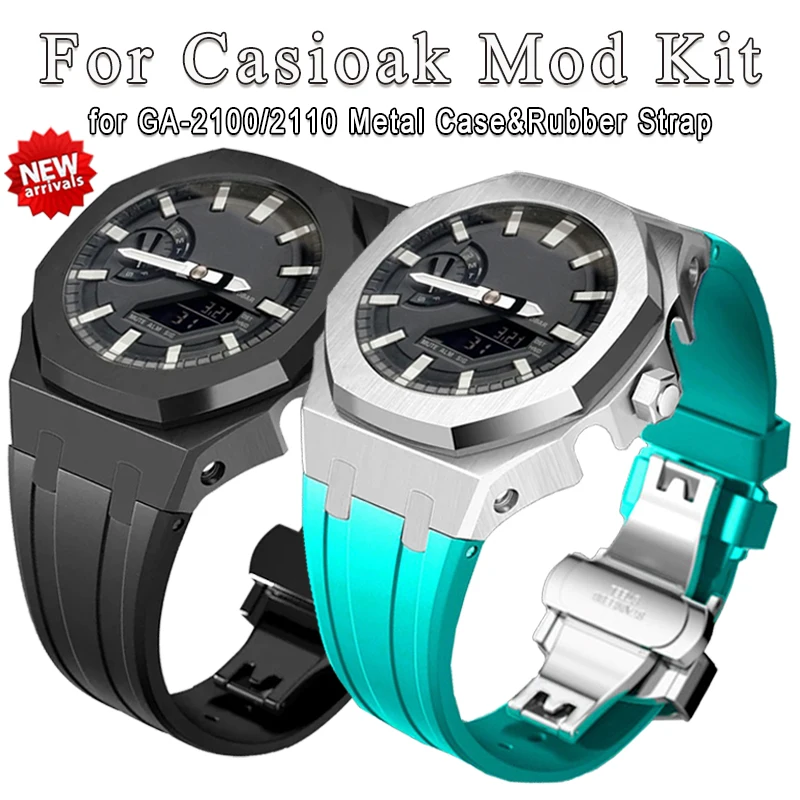 

5th Modification Kit for Casioak GA-2100/2110 Mod Kit Watch Band for GA2100 Metal Stainless Steel Case Bezel Screws Rubber Strap
