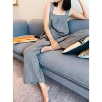 loose knitted overalls womens 2022 spring summer all match sleeveless chic jumpsuit high waist straight wide leg pants rompers