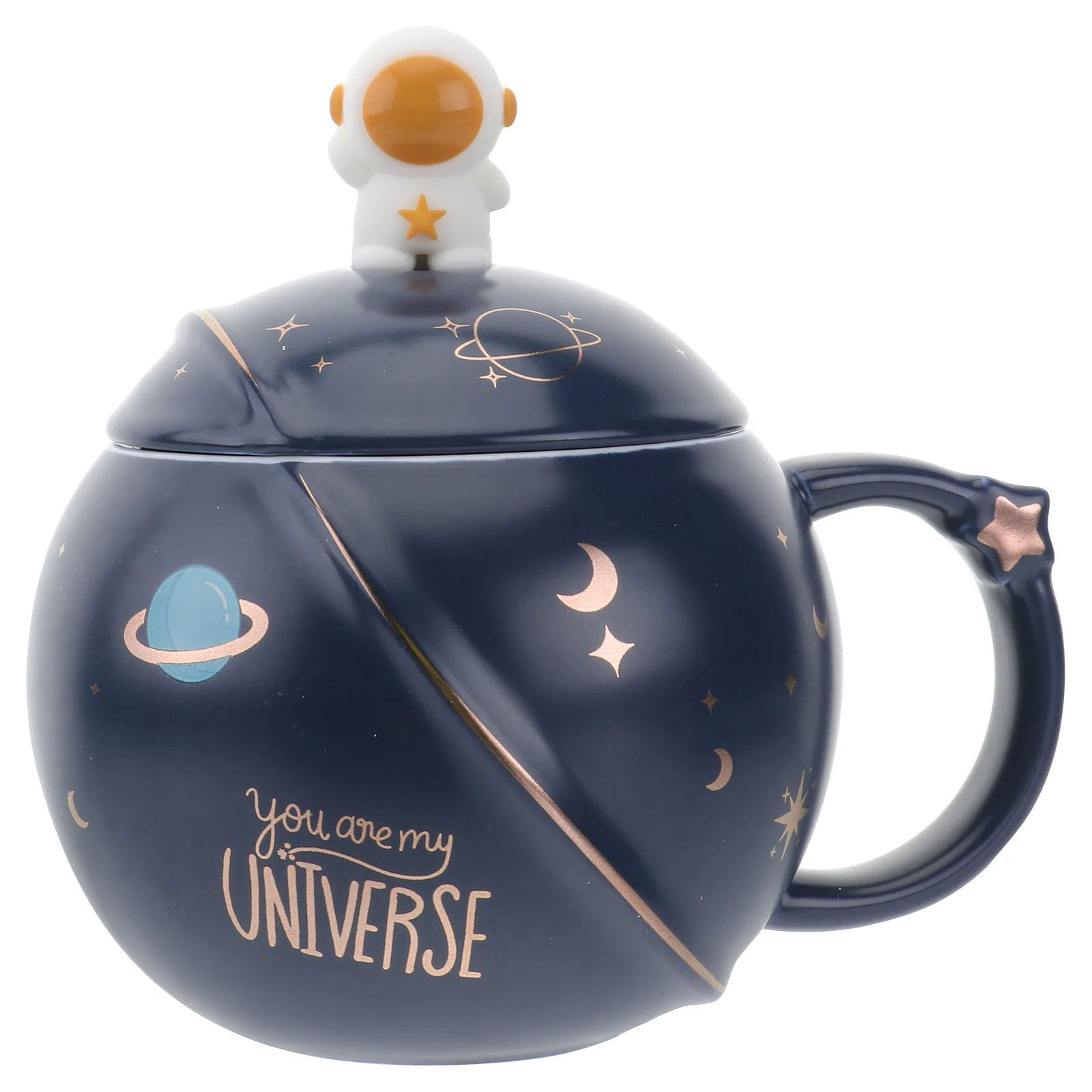 

Ceramic Coffee Mug Tea Cup: Astronaut Water Cup with Lid Spoon Spaceman Style Drinking Cup Holiday New Year Gift for Kids
