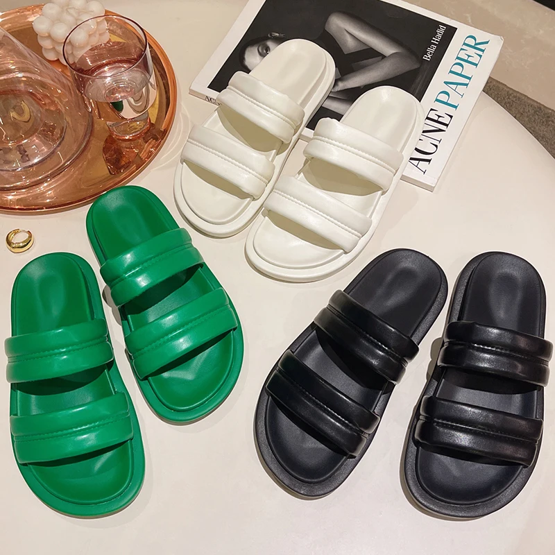 

Сандалии SYNXDN женские на платформе, роскошные дизайнерские шлепанцы, пляжные тапочки, кожа, плоская подошва, летняя обувь