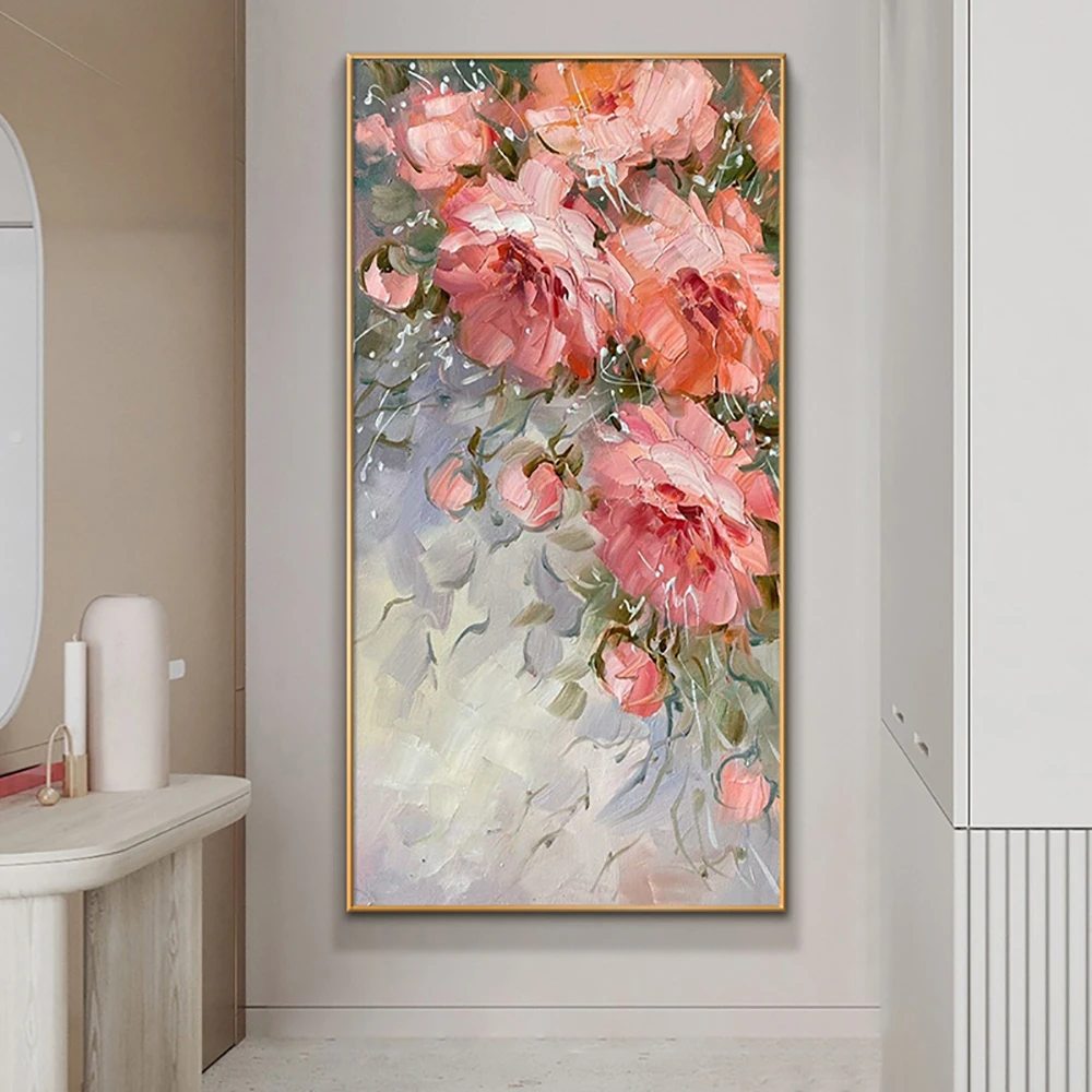 

Hand-Painted Oil Painting On Canvas Flowers Rose Abstract Artwork Pictures Home Living Room Wall Interior Decoration Paintings
