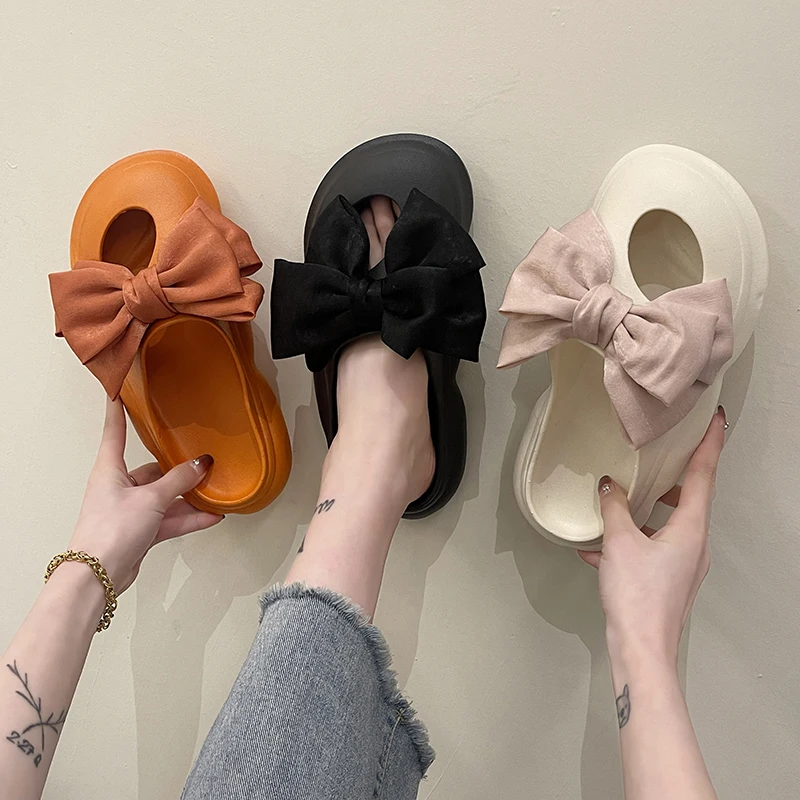 

Slippers Women Summer Cover Toe Luxury Slides Sliders Shoes Pantofle Platform Butterfly-Knot Low Designer 2022 Flat Butterfly-kn