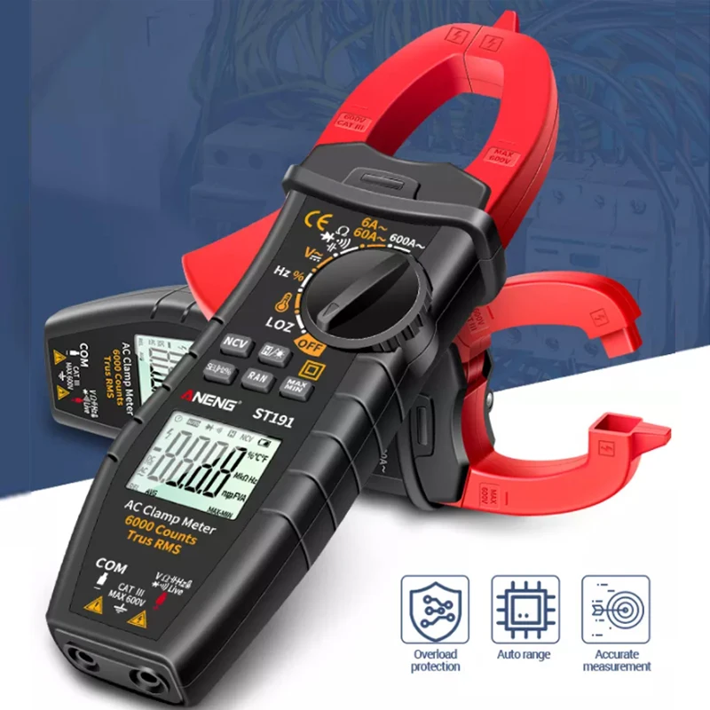 

ANENG ST191 Digital Clamp Meters Multimeter 60A/600A Tester AC/DC Current 6000 Counts True RMS Capacitance NCV Ohm Hz Transistor