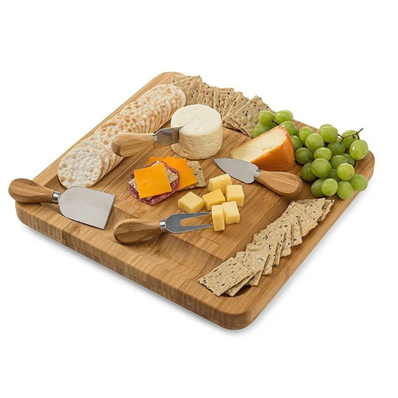 

Bamboo Cheese Board Set Square Drawer Cutting Board Pizza Cheese Cutting Plank