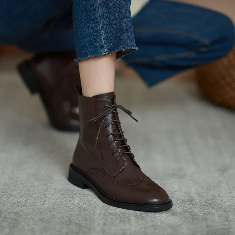 

Brock Women's Boots Spring and Autumn Single New Real Soft Leather Flat Shoes Short