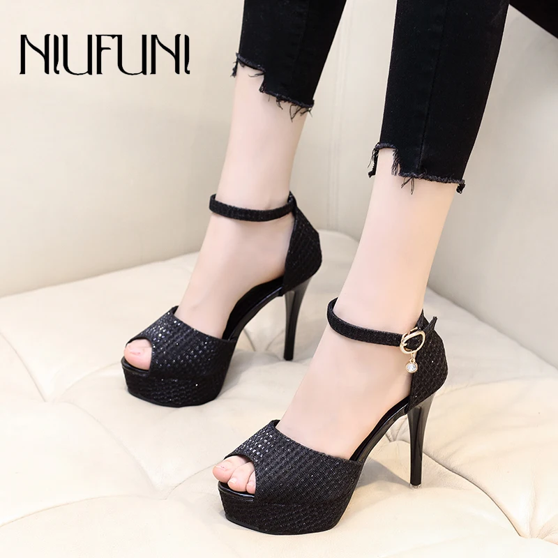 

NIUFUNI Platform Peep Toe Rhinestone Women's Sandals Buckle Gladiator Shoes Stiletto High Heels Summer New Party Shoes For Woman