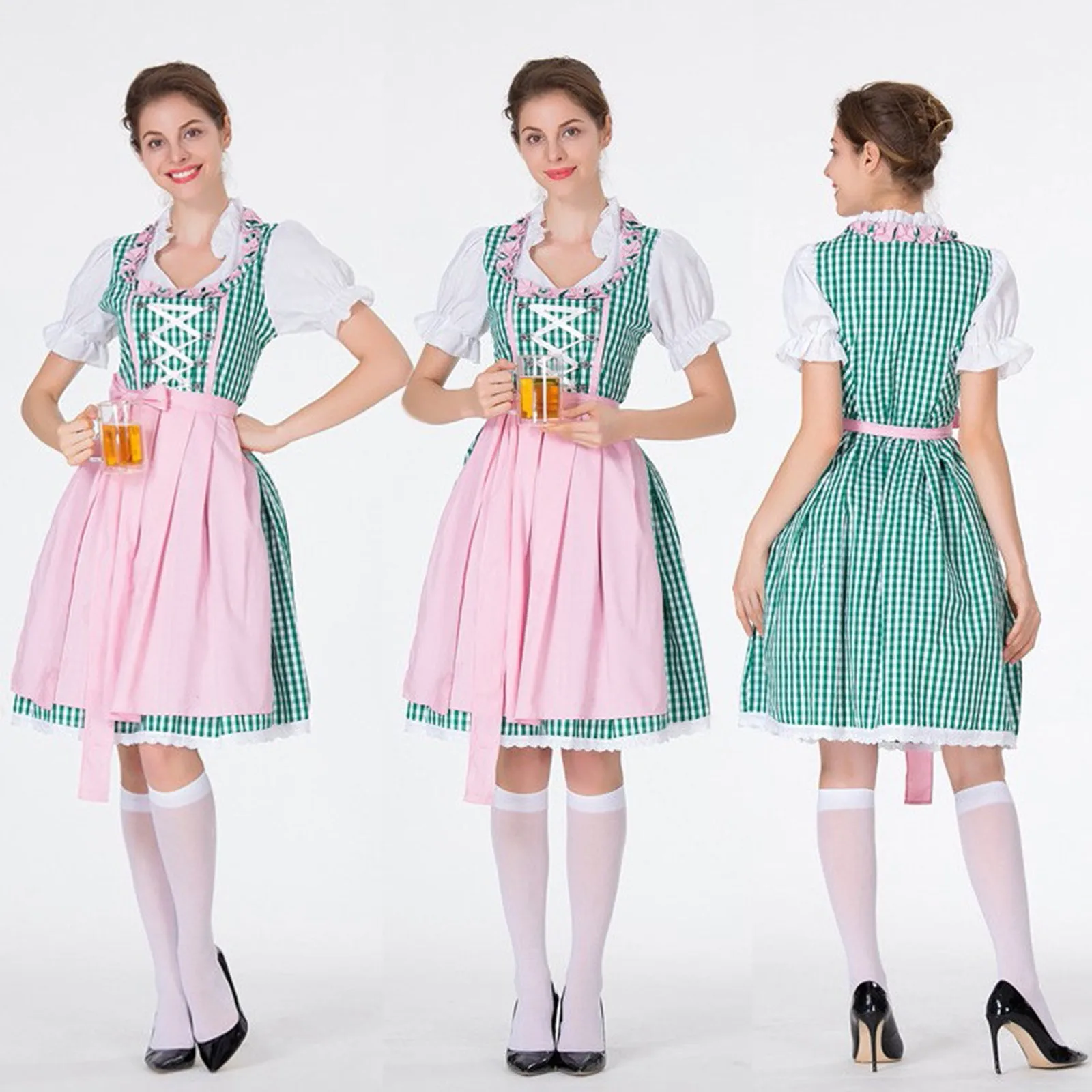 

2023 New Lady Dirndl Oktoberfest Costume Bavarian National Pink Clubwear Cosplay Carnival Halloween Fancy Party Dress