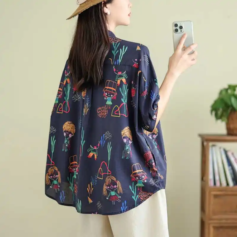 Элегантная женская блузка с принтом свободная повседневная рубашка коротким