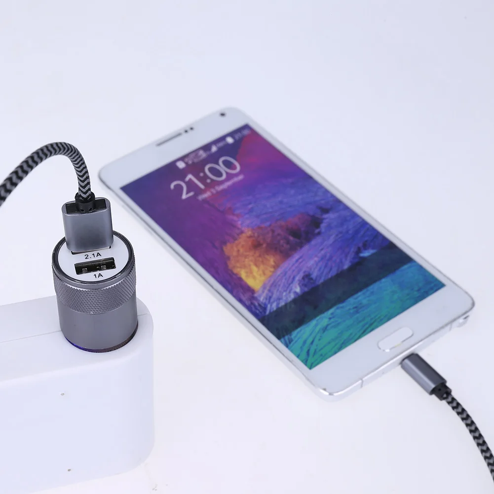 

Metal Dual USB Aluminium Alloy 2.1A Car Cigarette Lighter Adapter Car Cable Sockets Accessory