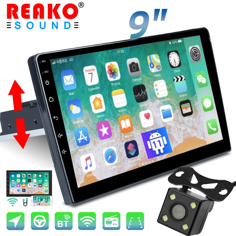 

REAKO 1 Din Andriod 11 9'' Car Multimedia Player GPS Navigation Car Radio Audio Bluetooth Wifi USB FM MirrorLink HD Autoradio
