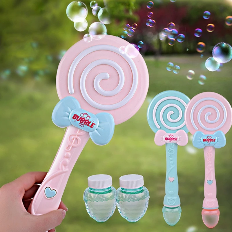 

Lollipop Shape Wand Bubble Gun Blower Toy Summer Funny Electronic Automatic Blowing Soap Bubble Machine Light Music Toys