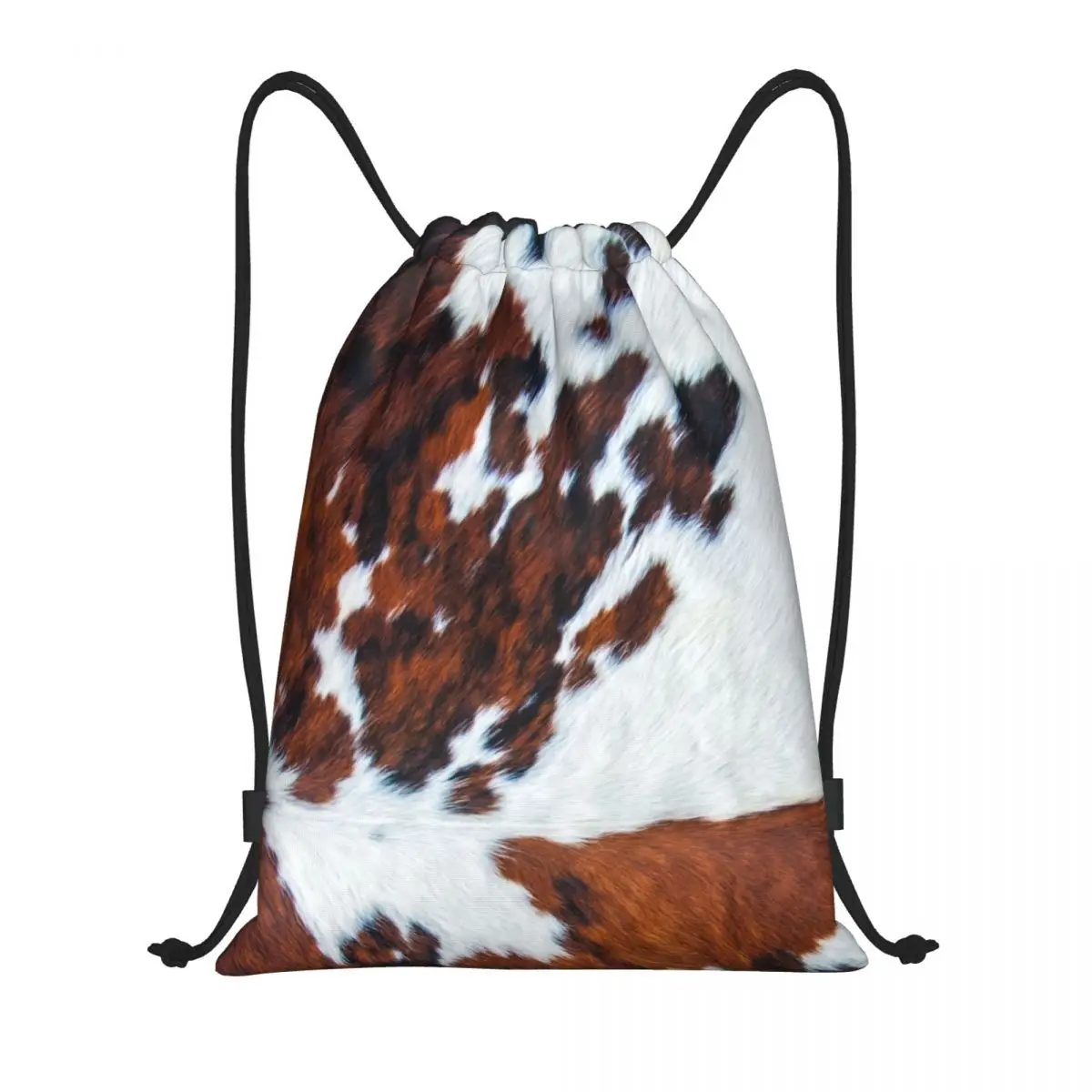 Rustic Cow Faux Fur Skin Leather Print Drawstring Bags Portable Gym Sports Sackpack Animal Cowhide Texture Shopping Backpacks
