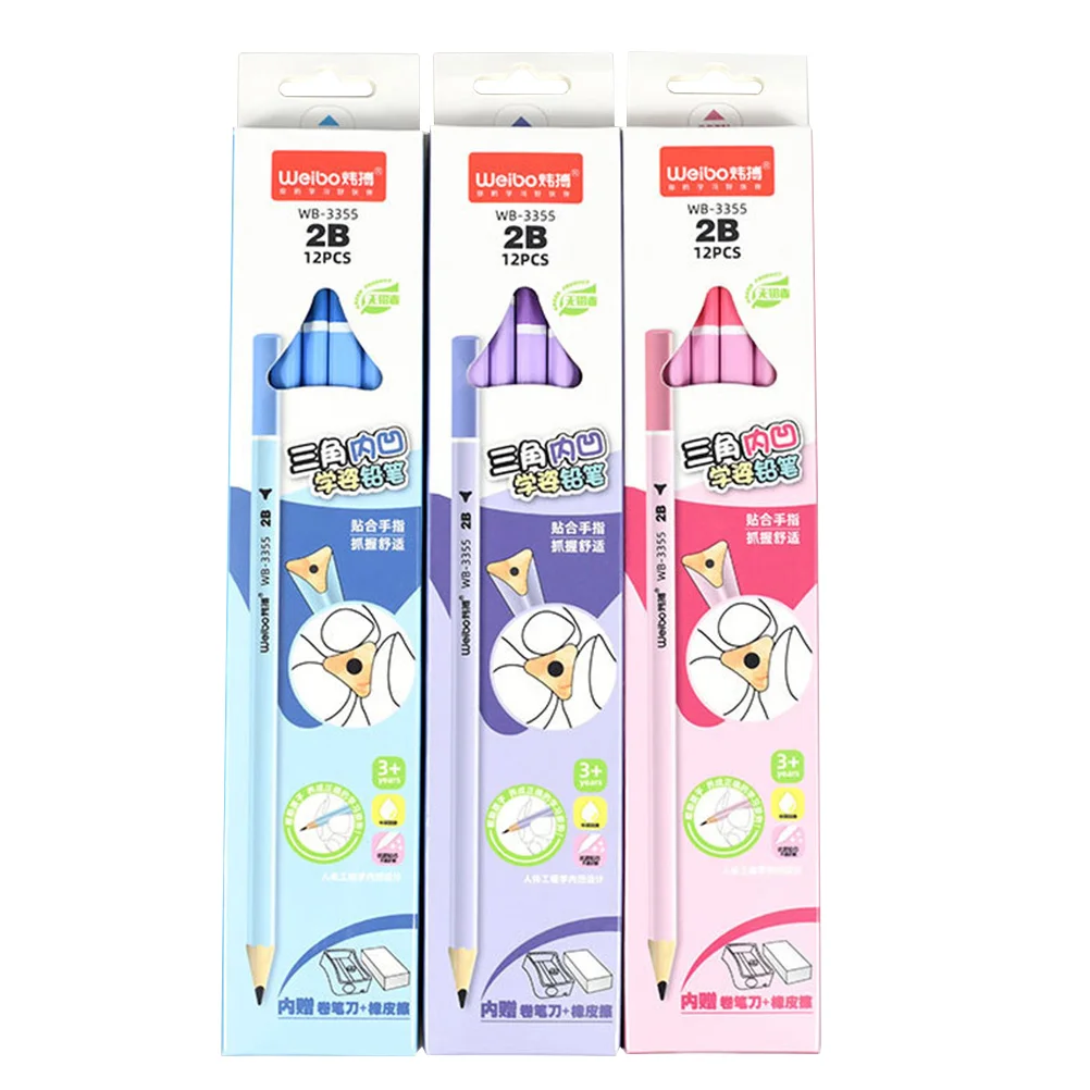 

1 Set Wooden Good Useful Fine Durable Triangle Wooden Concave Students Pencils