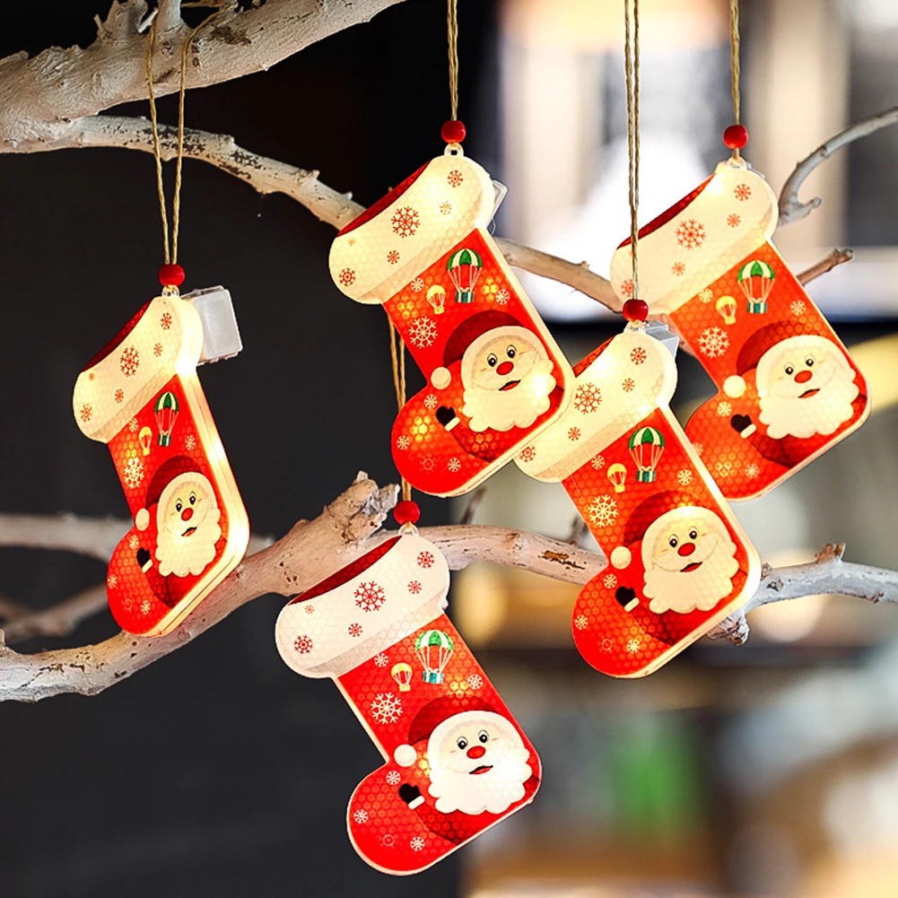 

Christmas Lights Decorations Hanging Pendant Santa Claus Snowflakes Snowman Xmas Tree Fairy Lights Garland Ornament Navidad