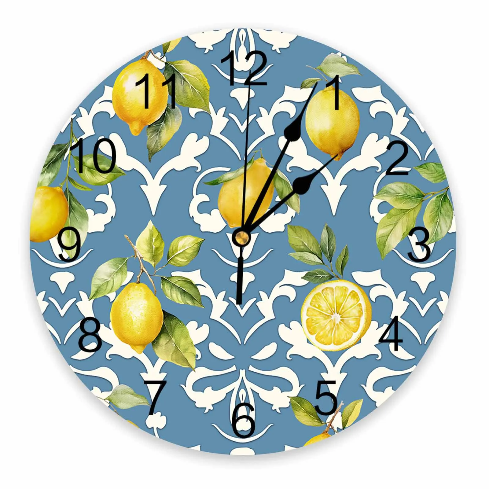 Настенные часы с рисунком лимона и листьев большие современные круглые для кухни