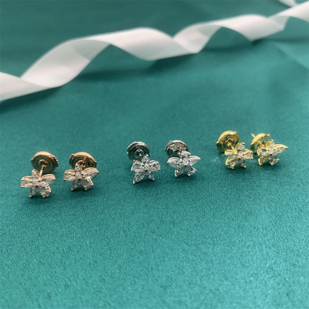 

S925 classic colored zircon bling earrings ladies design silver flower cluster cz crystal jewelry cheap light luxury original