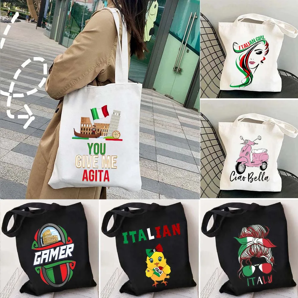 

Floral Bella Ciao Italian Brunette Woman Girl Messy Bun Flag Italy Proud Italia Shopper Harajuku Canvas Tote Bag Cotton Handbags
