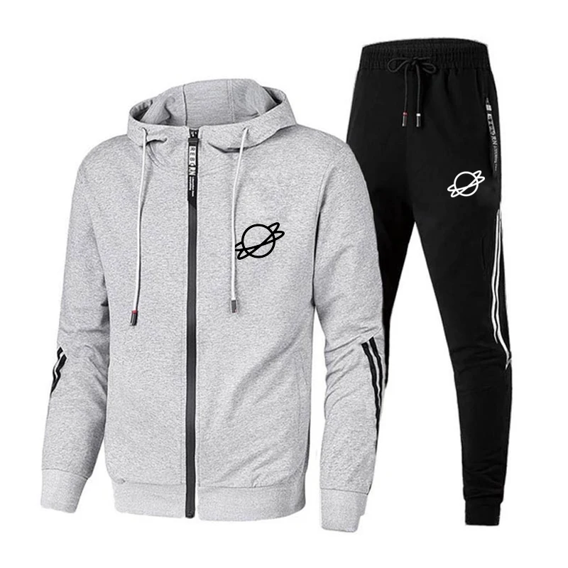 New Men Tracksuit Autumn Winter Zipper Jackets and Sweatpants Jogging Suits Casual Outdoor Male Fleece Pullover Sport Suits