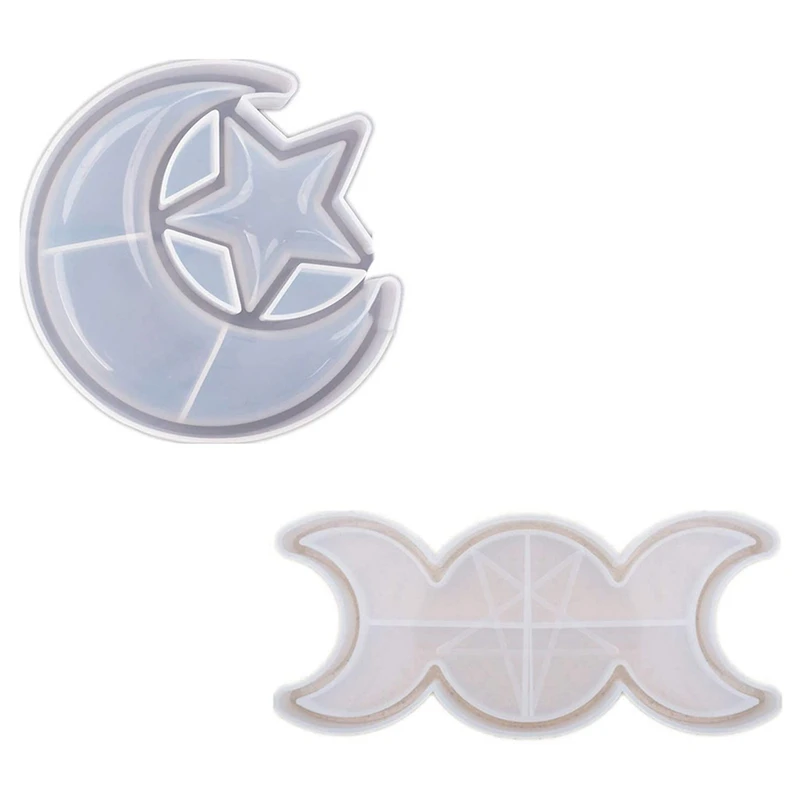 

2 шт. поднос для тарелки в виде Луны и звезды, формы для украшений из смолы, силиконовые формы для литья в коробочке в форме Луны, тарелка для х...