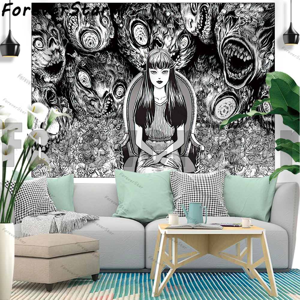 

New Japanese Horror Comic Tapestry Junji Ito Tomie Series Tapestries For Living Room Background Wall Hanging Decoration