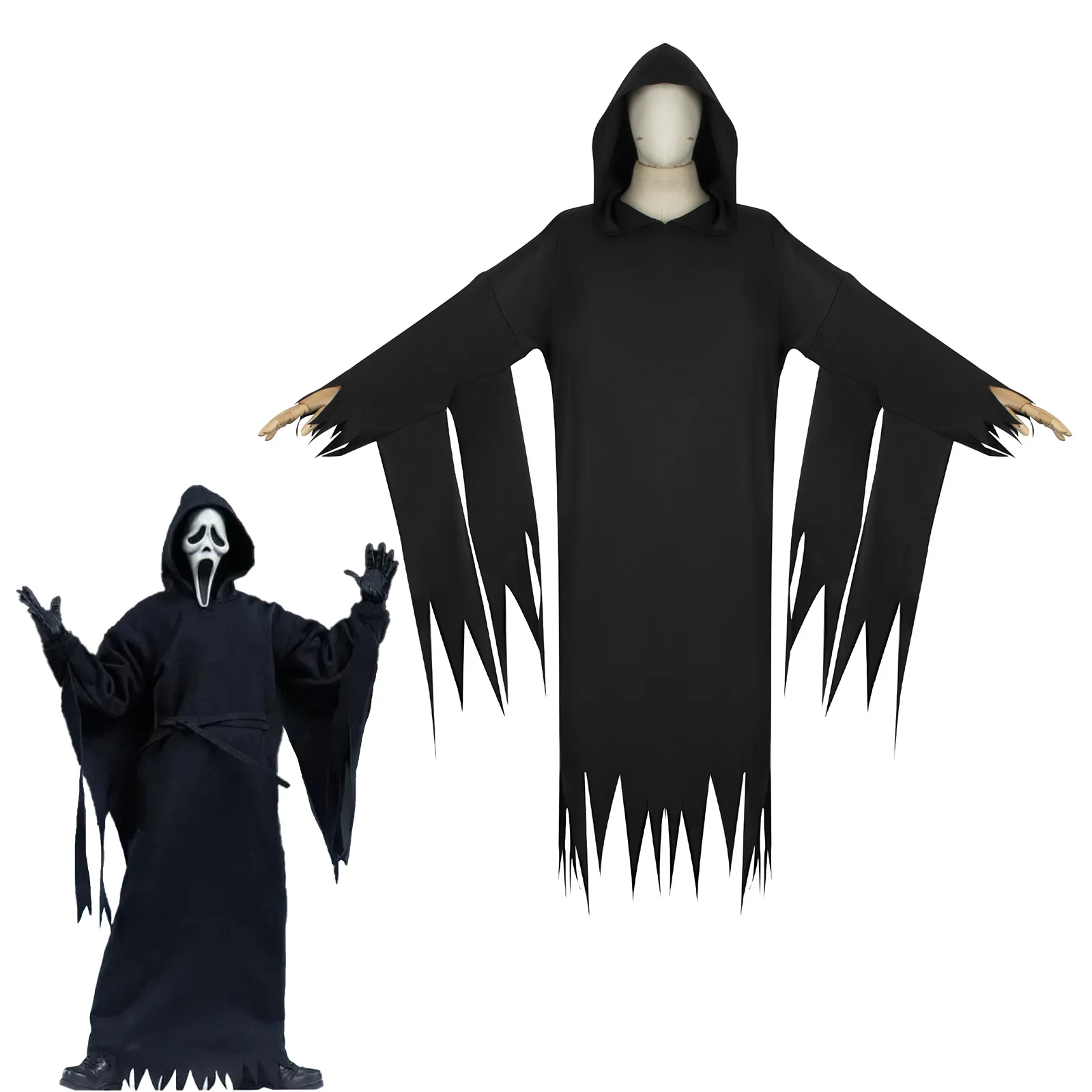 

Horror Scream Halloween Demon Ghosts Cosplay Costume High Quality Role Play Adult Grim Reaper Black Cloak Halloween Party Dress