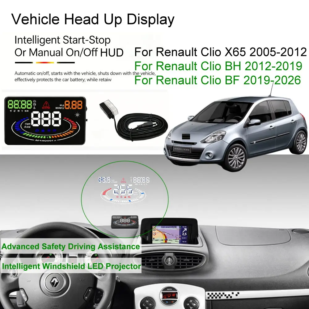 Фото Автомобильный проекционный дисплей HUD для Renault Clio X65 2005-2012, BH 2013-2019, BF 2020-2026, аксессуары для автомобильной электроники. №3