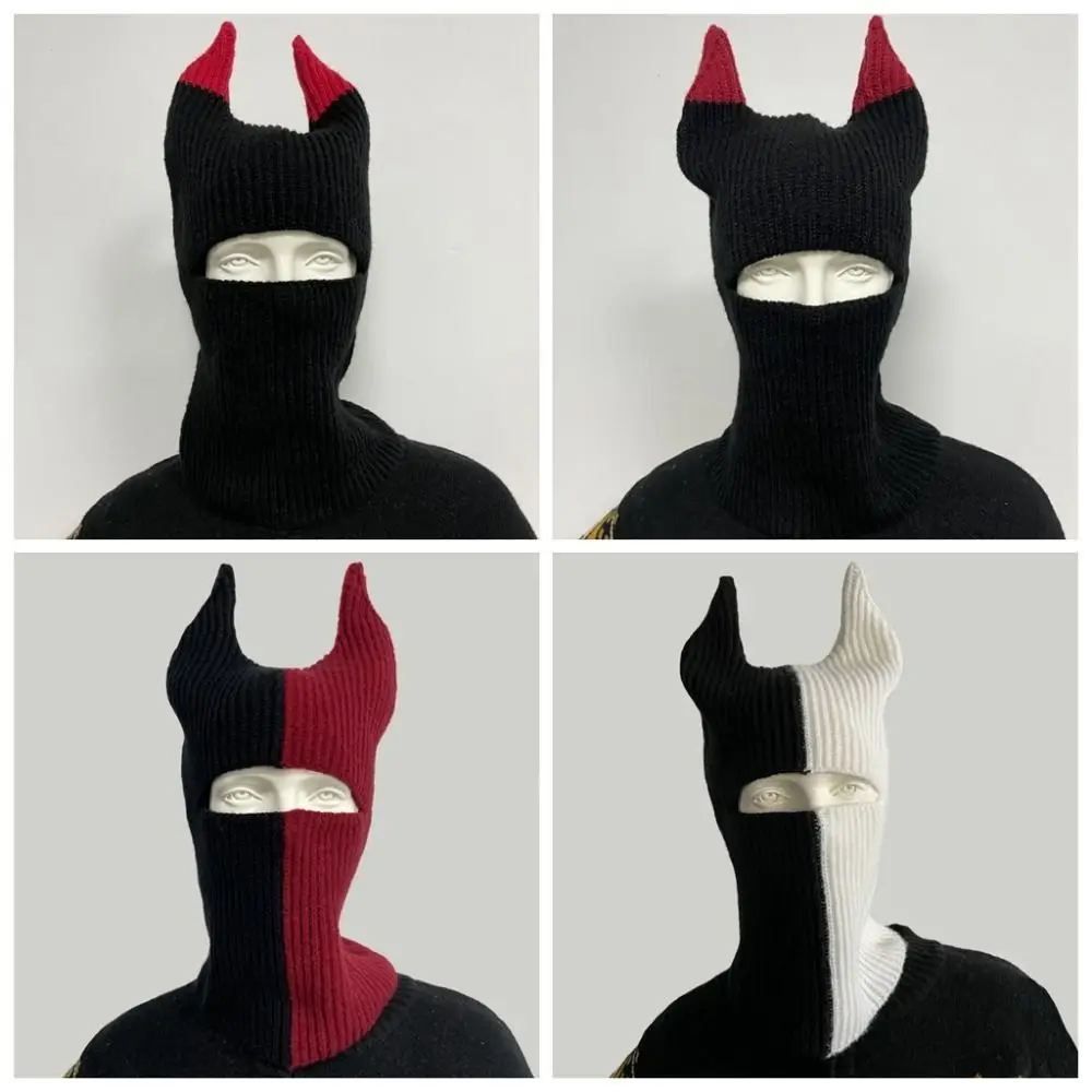 Ворсовая шапка с коровьим рогом вязаная модная многофункциональная теплая на