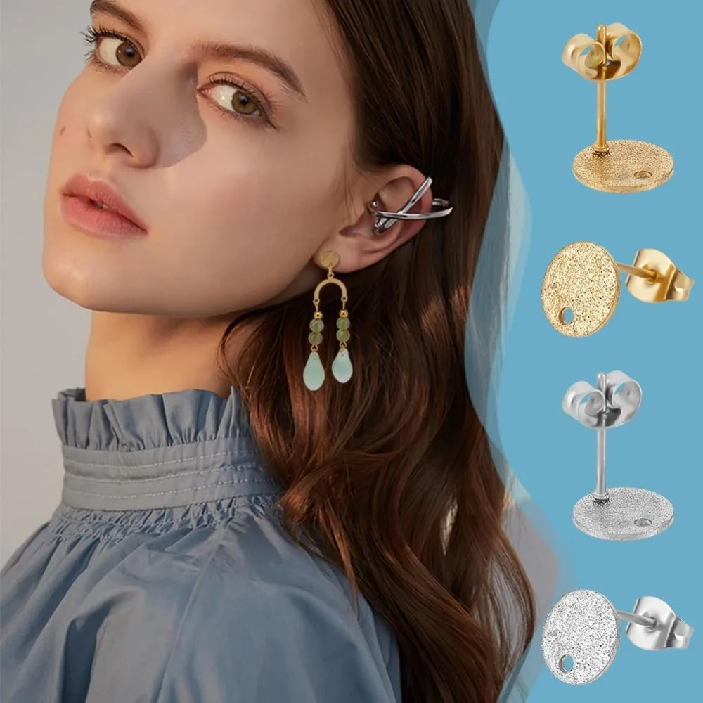 Круглые серьги-гвоздики из нержавеющей стали с текстурой примерно 40 шт. 2 цвета 8