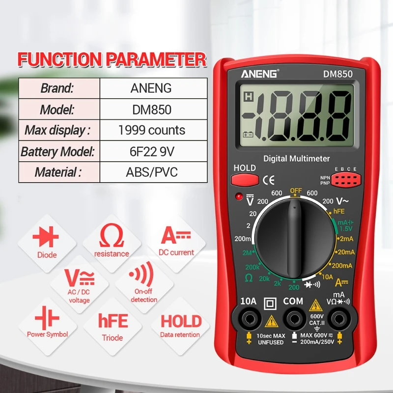 

A-neng Non- Contact Voltage 1999 Counts Detection AC / for Dc Ohm Tester