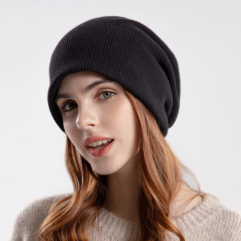 

Winter Baggy Slouchy Beanie Hat Wool Knitted Warm Cap for Men Women 2023 Autumn Women Knit Crochet Beanies Solid