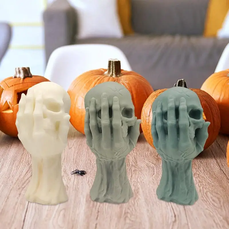 

3D Hand Skulls Halloween Candle Mold Handmade Skull Crafts Decoration Plaster Soap Epoxy Crystal Casting Tool Home Decor Art kit