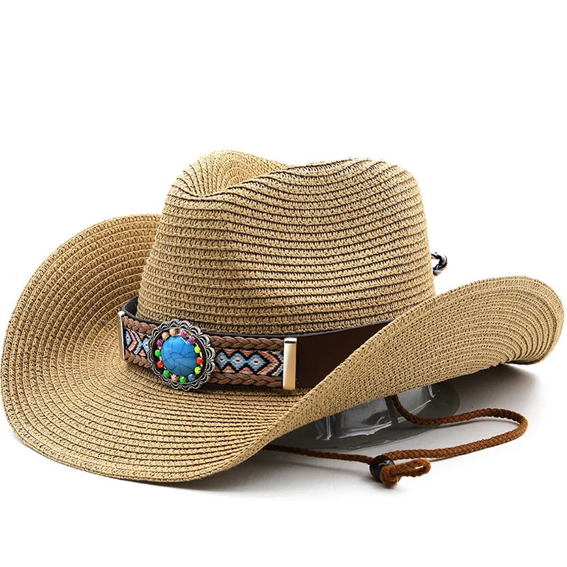 Summer Straw Hat New for Men Women Sun Beach Hat Men Jazz Panama Hats Fedora Wide Brim Sun Protection Cap with Belt cowboy hat