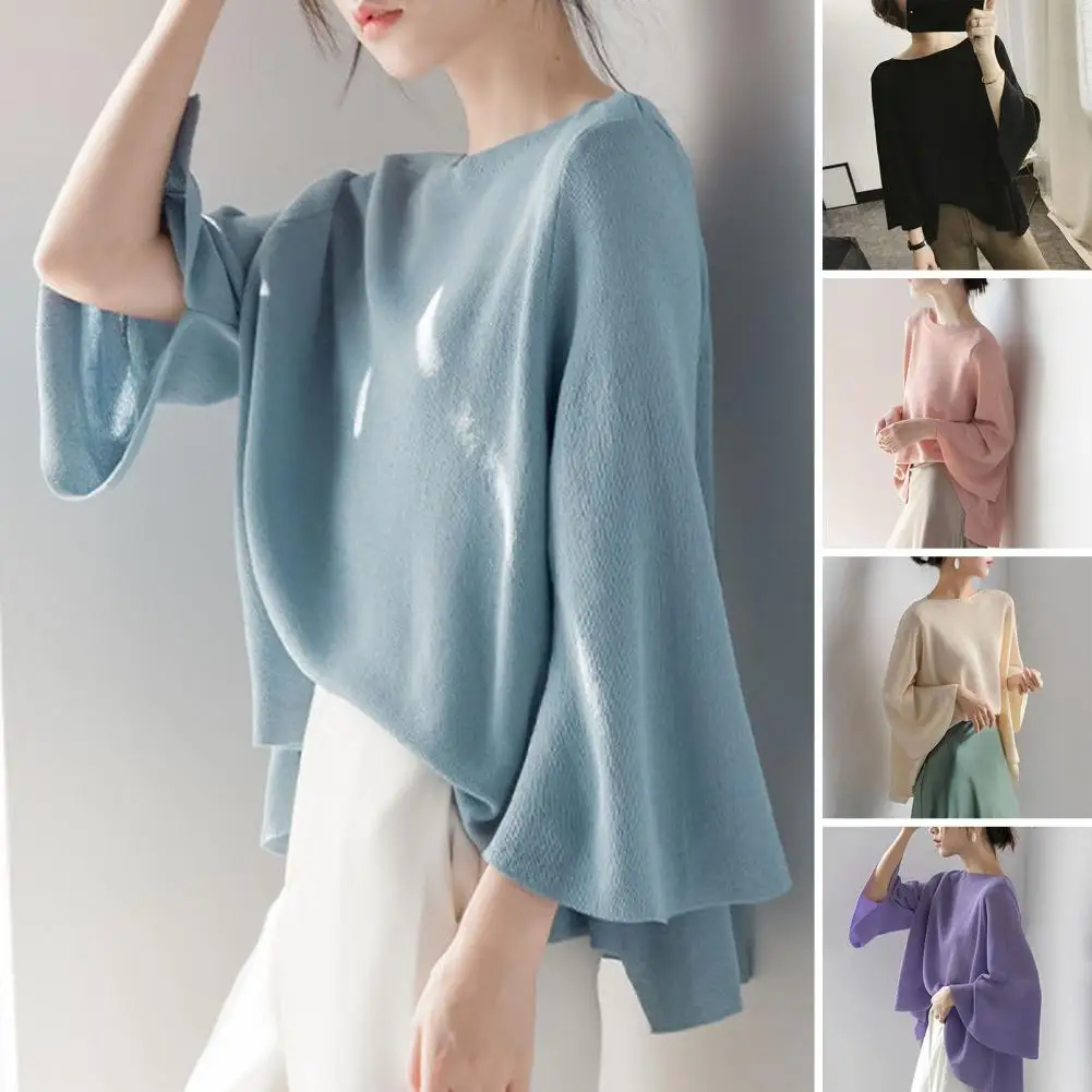 

Женская Асимметричная блузка с воротником-лодочкой, свободная Повседневная Блузка с расклешенными рукавами, большие размеры, лето 2023