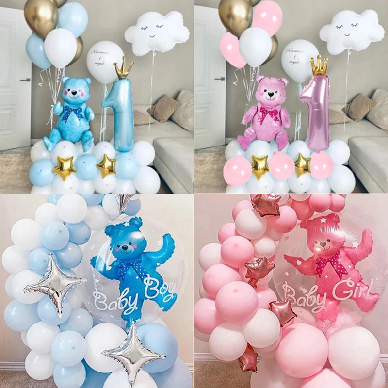 

First Birthday Party Balloons Kit Baby Girl Baby Boy Party Supplies Pink Blue Bear Balloons Set Baby Shower Gender Reveal Decor