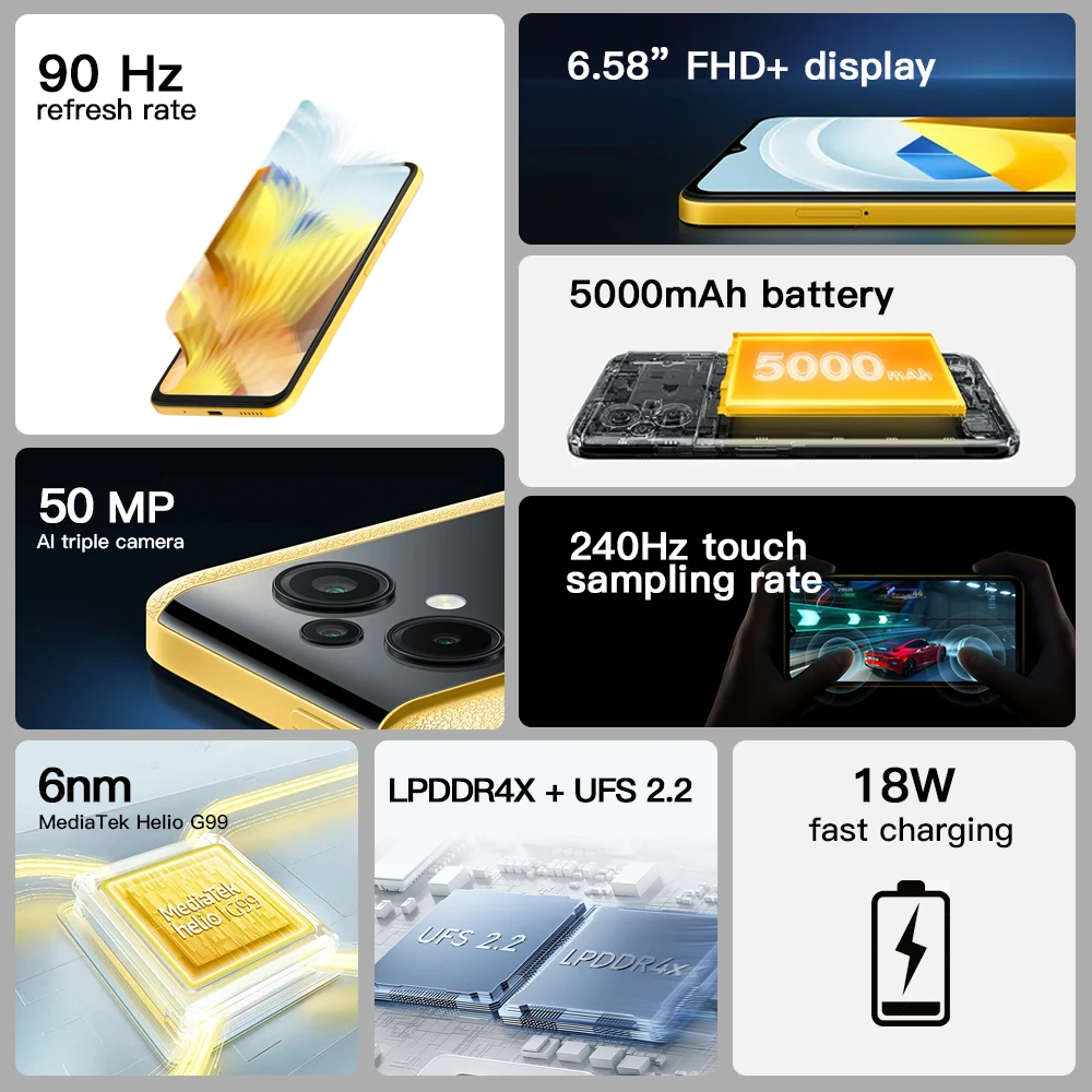 Cena Globalna Wersja POCO M5 Smartphone 64GB/128GB NFC MTK G99 Octa Core 90Hz 6.58 Quot Wyświetlacz 50MP Kamera 5000mAh