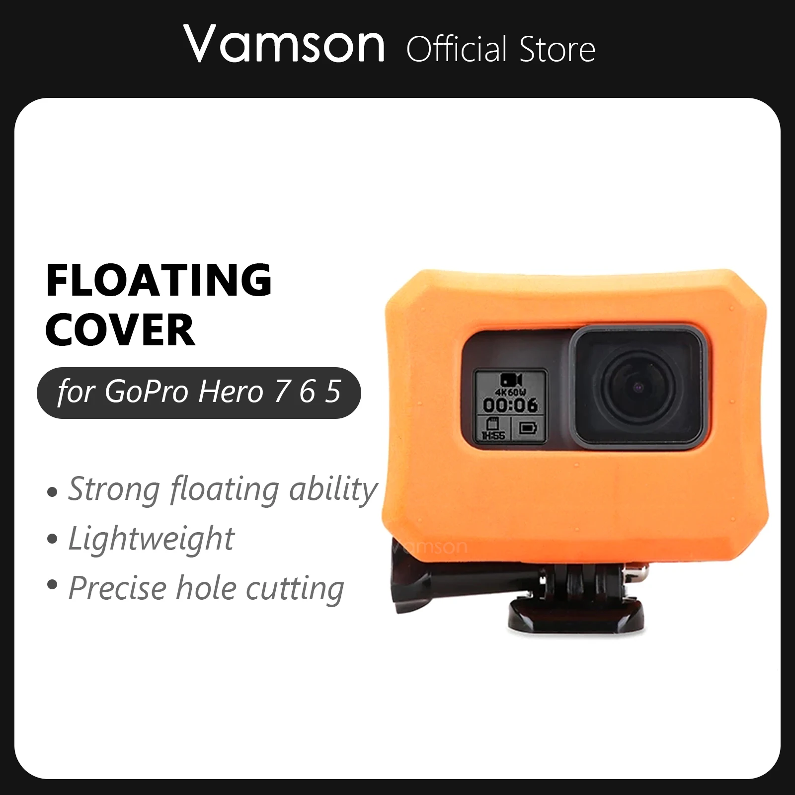 Vamson Waterproof Case For Go pro Protective Case Orange Float Cover For GoPro Hero 7 6 5 Black 7 Silver White Camera VP649