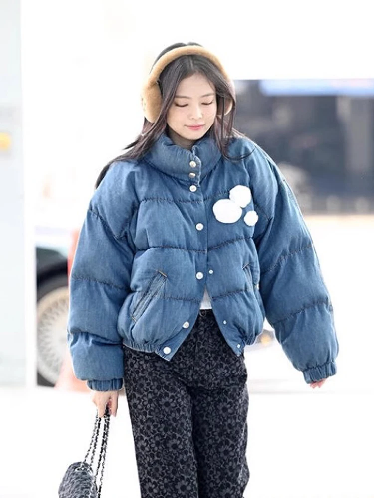 Jin Zhini Jennje Same Sle Синяя джинсовая куртка на хлопковой подкладке Верхняя одежда