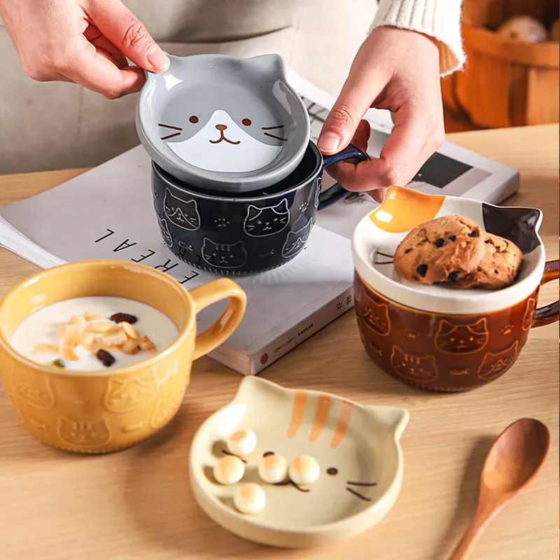 

NEW IN Cute Cat Cup Shiba Inu Coffee Cup Mug with Lid Personality Gift Household Cartoon Kawaii Kids Breakfast Oat Milk Mugs