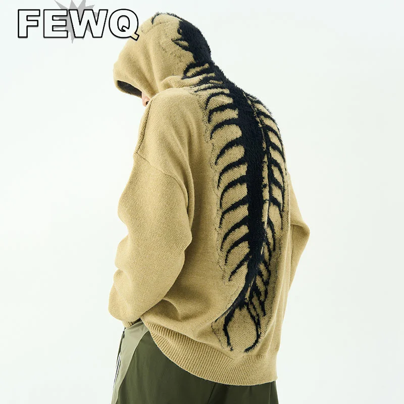 

FEWQ American Style Men's Embossing Hoodies High Street Y2k Knitted Swaetshirt Vintage Male Pullovertops 2023 Spring New 24B2492